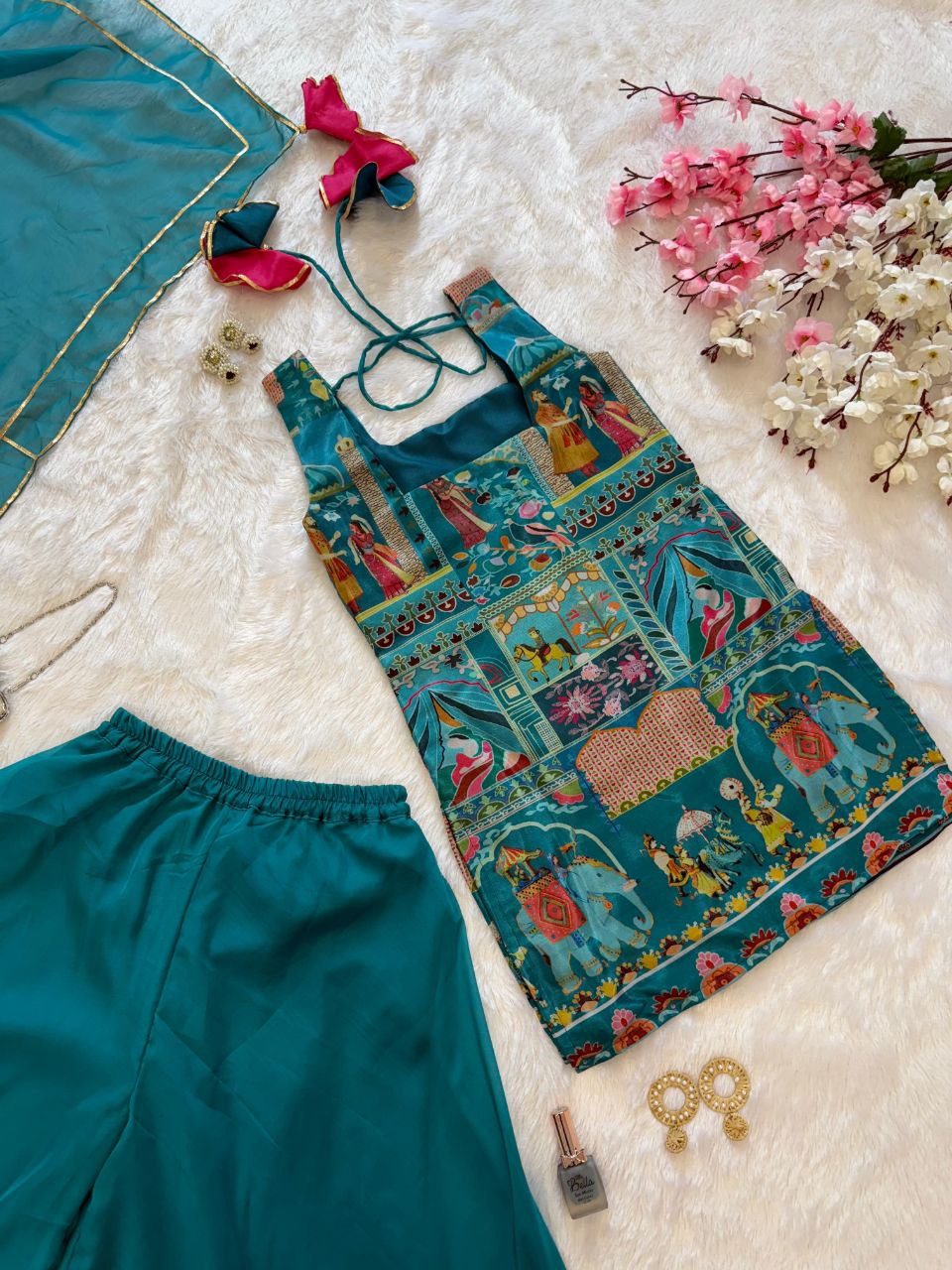organza digital printed kurta