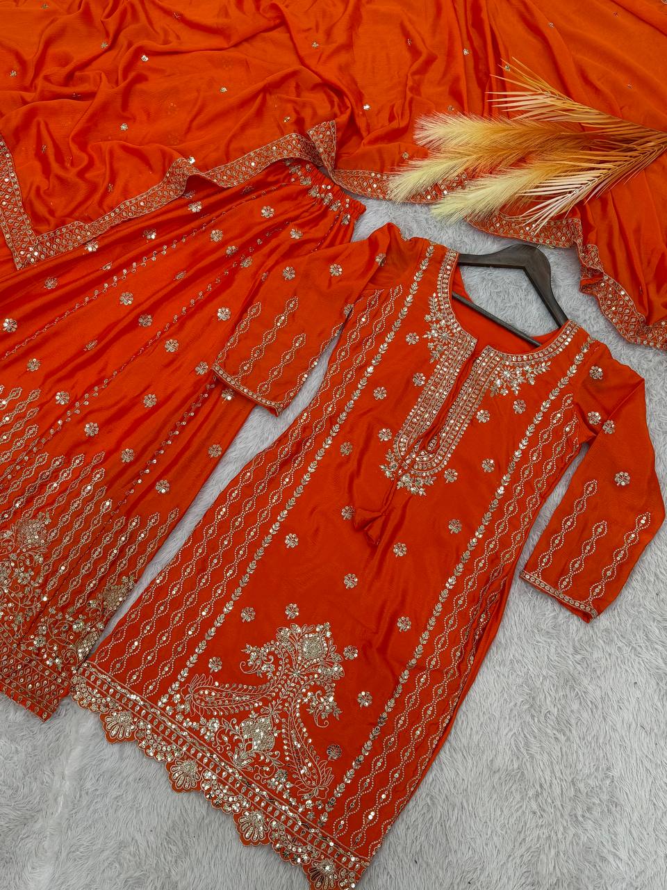 Launching 3 Pices Ready Made Kurti - Plazzo With Dupatta