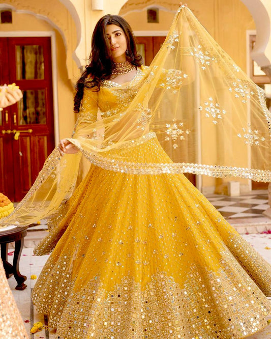 Lehnga Georget avec travail de miroir en papier Choli