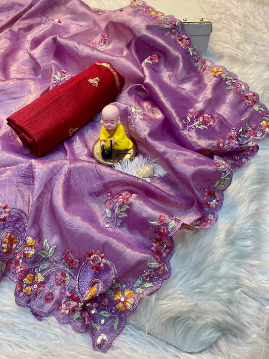 Premium Gold crush fabric with  multi thread sequins saree