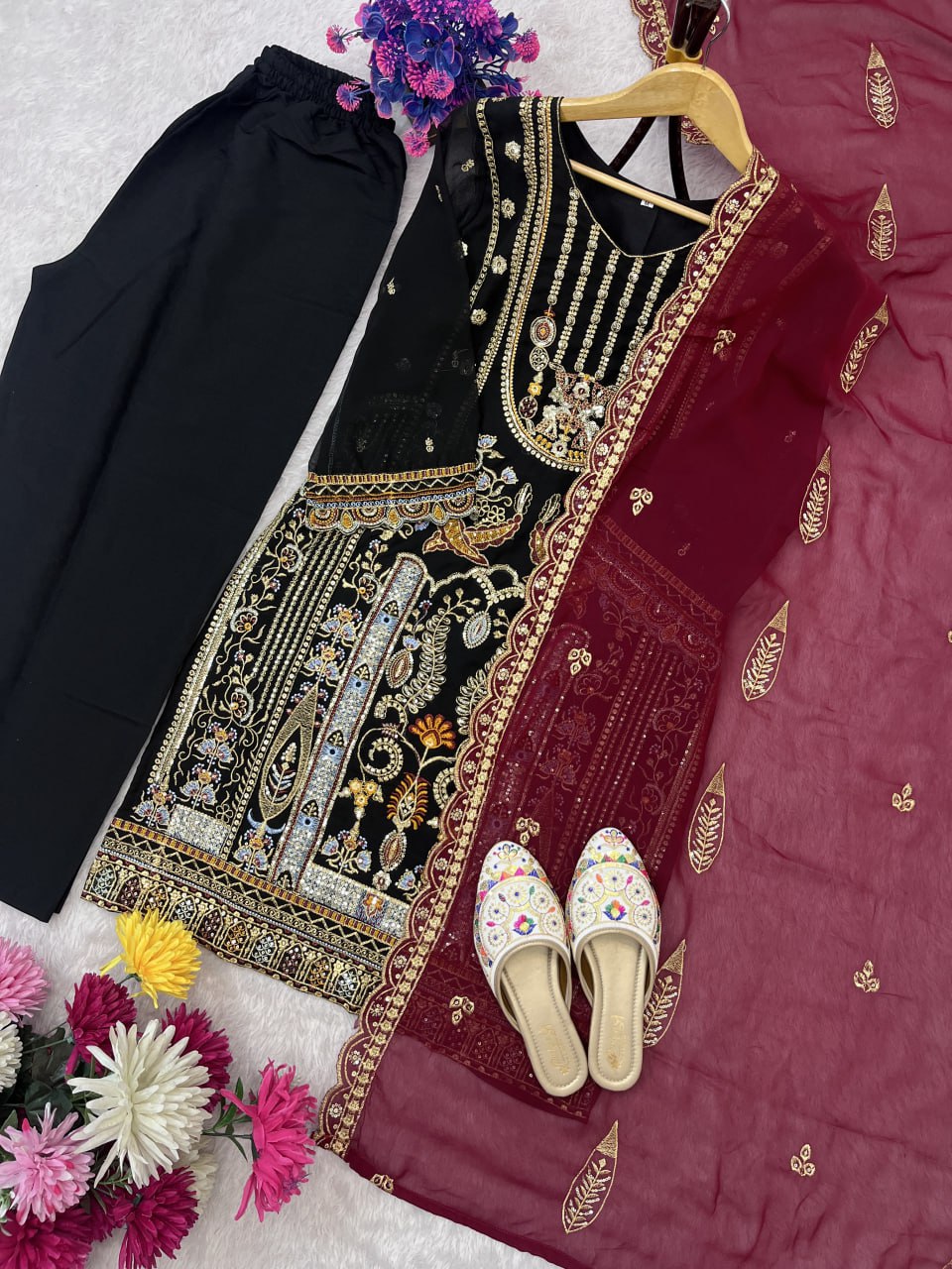 LAUNCHING NEW DESIGNER HEAVY EMBROIDERY WORK TOP PENT WITH DUPATTA SET