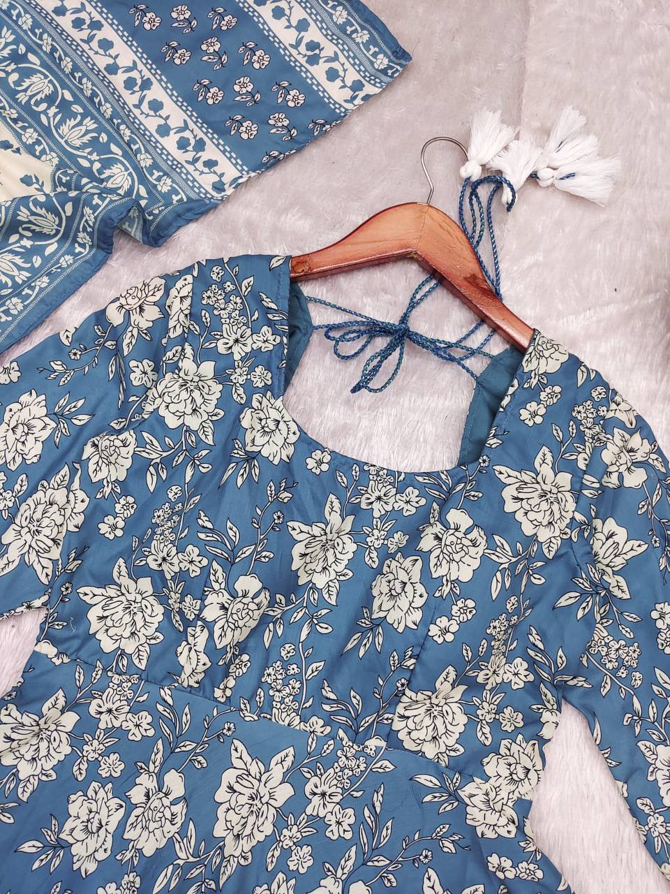 Introducing Our Elegant Blue Cotton Floral Suit Set