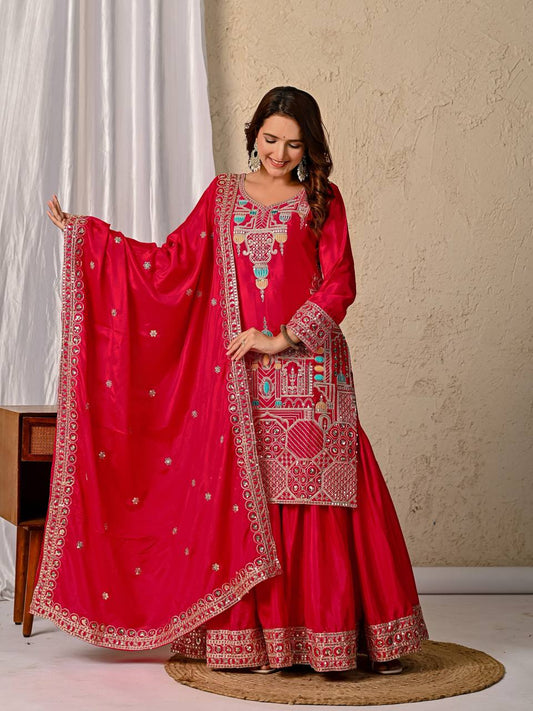 Launching New Designer Party Wear Look Top Sharara Plazzo and Dupatta