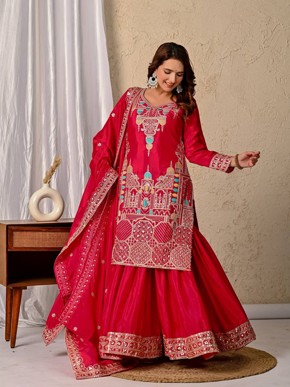 Launching New Designer Party Wear Look Top Sharara Plazzo and Dupatta