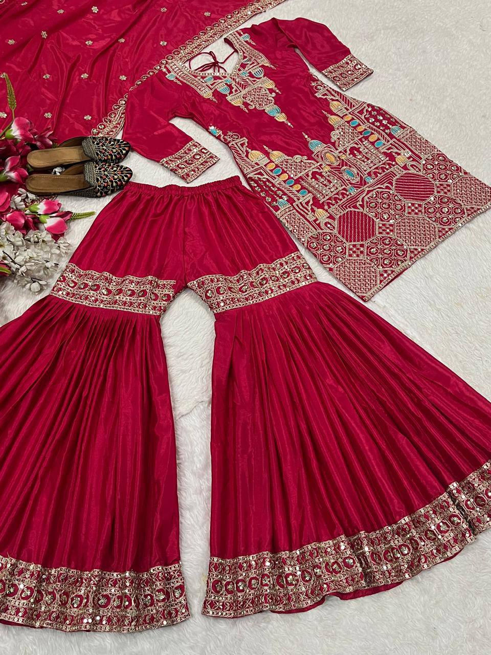 Launching New Designer Party Wear Look Top Sharara Plazzo and Dupatta