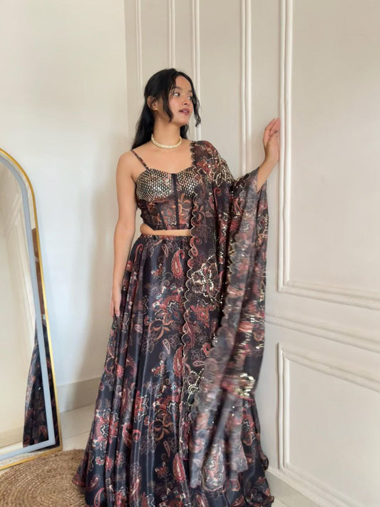 Pure Organza digital printed lehnga