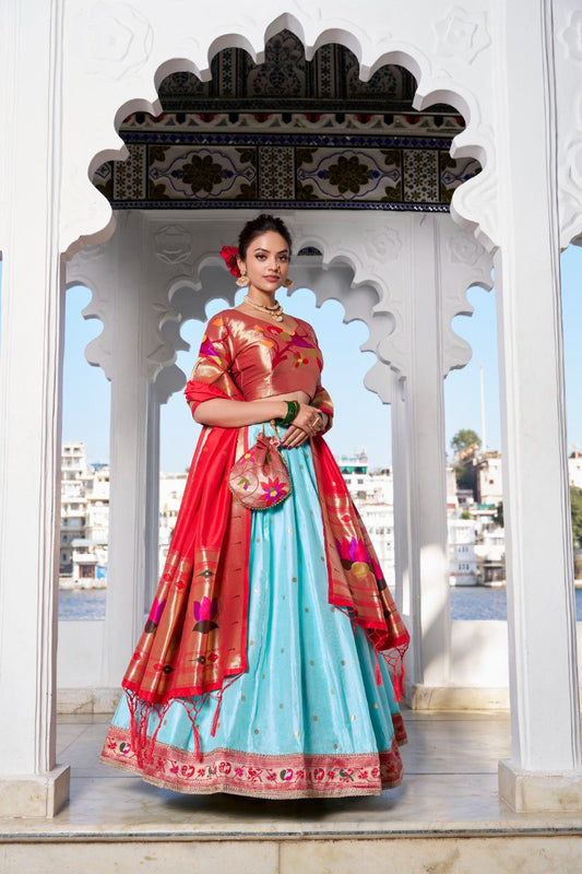 Jacquard Silk Weaving Zari Work With Lace Touch Up Lehenga