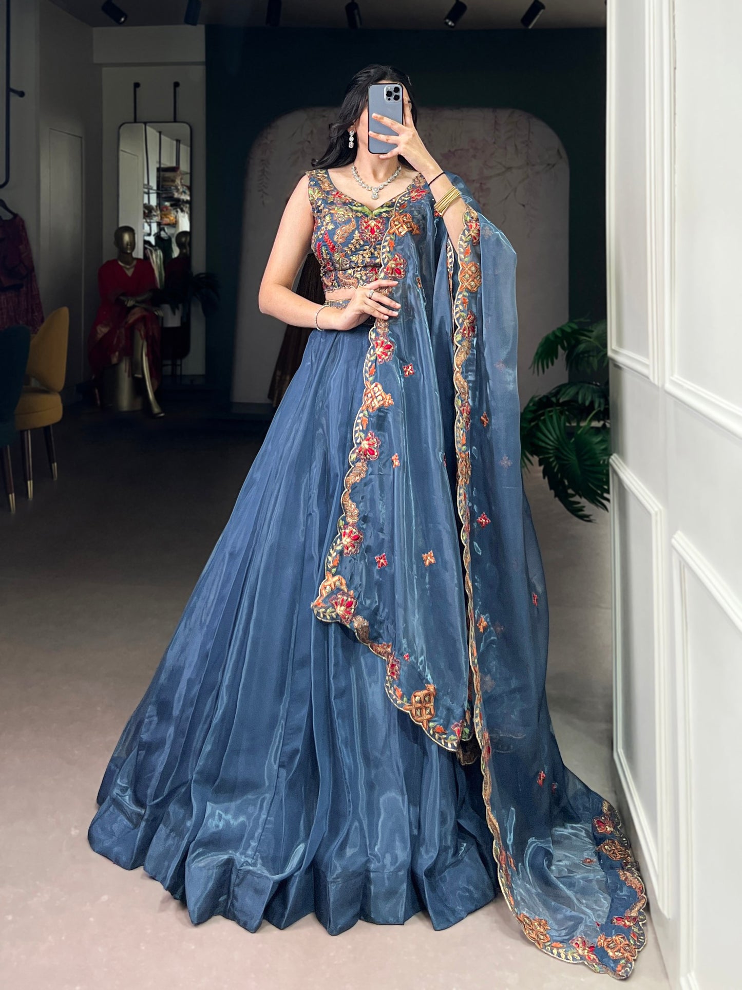 Chanda Silk Plain With Sequins and Thread Embroidery Work Belt Lehenga Choli