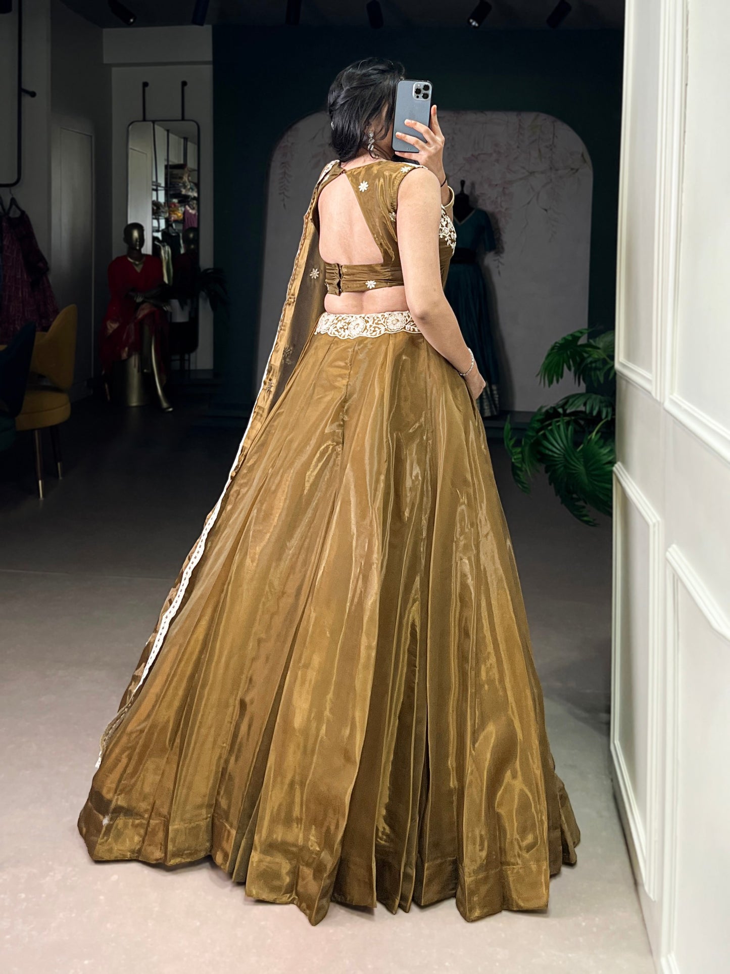 Chanda Silk Plain With Sequins and Thread Embroidery Work Belt Lehenga Choli