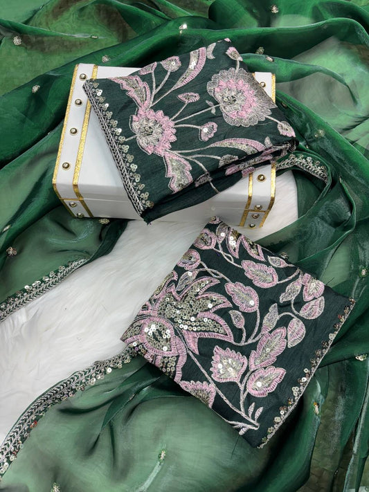 silk with 3mm sequence embroidery work lace border Saree