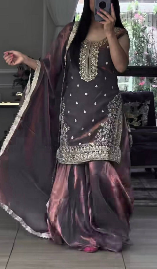 Heavy Fandy Silk With Heavy Embroidery Plazzo