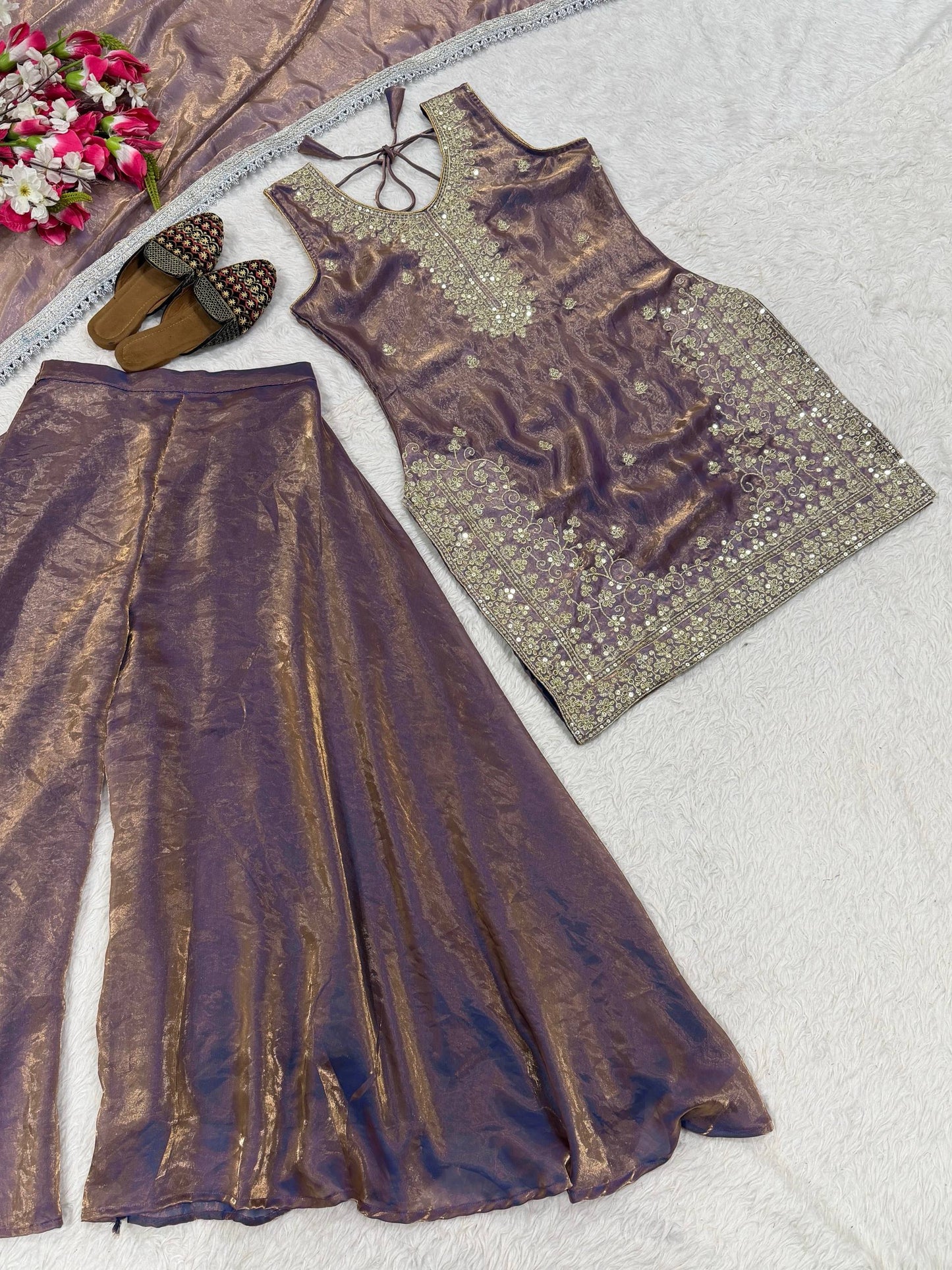 Heavy Fandy Silk With Heavy Embroidery Plazzo