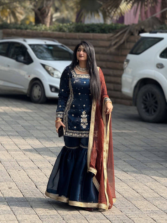 New Designer Party Top Pallazo & Dupatta Set