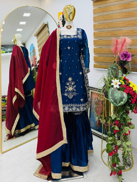 New Designer Party Top Pallazo & Dupatta Set