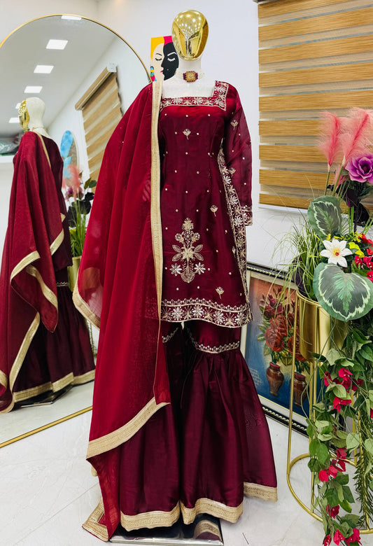 New Designer Party Top Pallazo & Dupatta Set