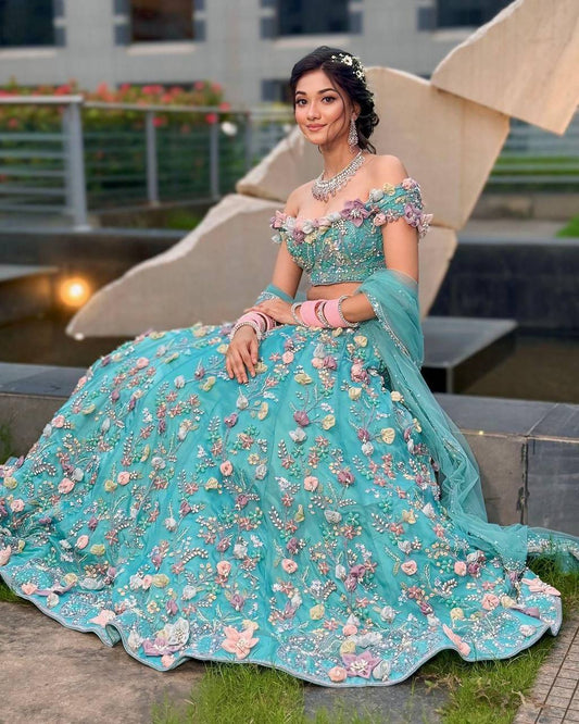 Launching 4 meter flared Fox Georgette Sequins Embroidered Work Lehenga