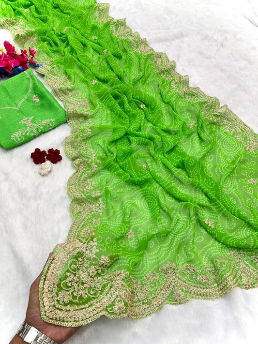 beautiful soft Georgette Bandhej print saree