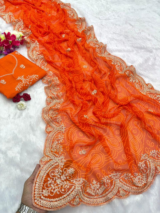 beautiful soft Georgette Bandhej print saree