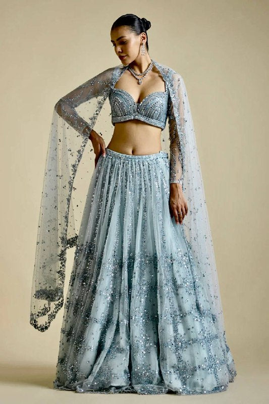 Lehenga en filet avec paillettes Lehenga Choli