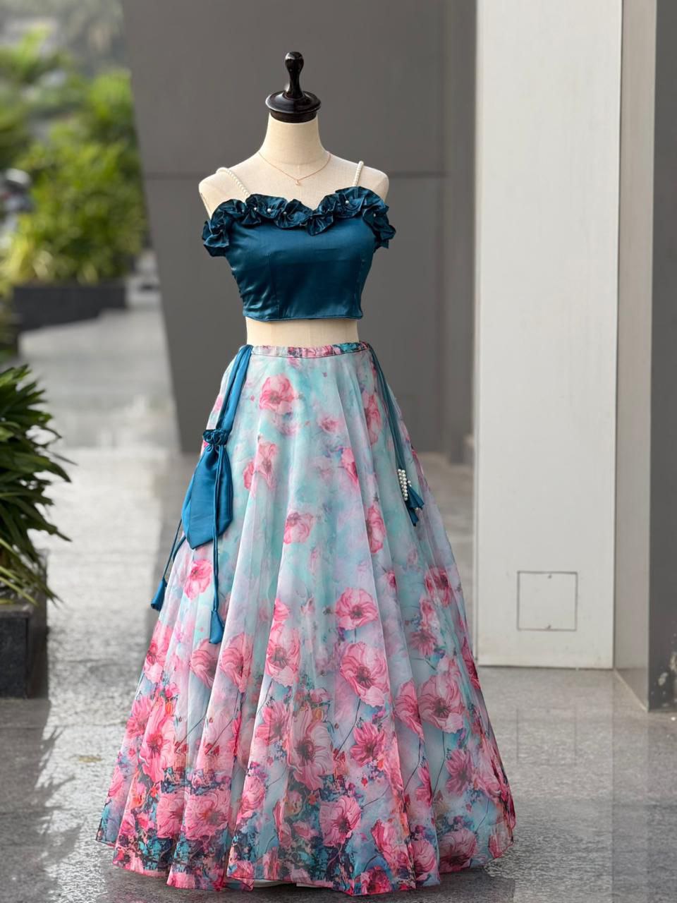 Pure organza silk digital printed lehnga