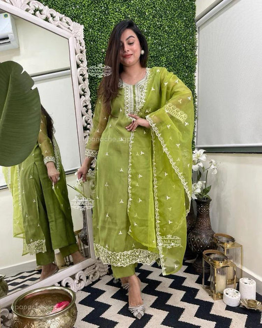 Magnifique travail de broderie au fil blanc épais