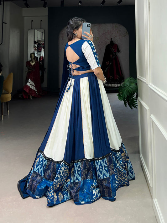 Plain And Printed With Paper Mirror Work Lace Lehenga