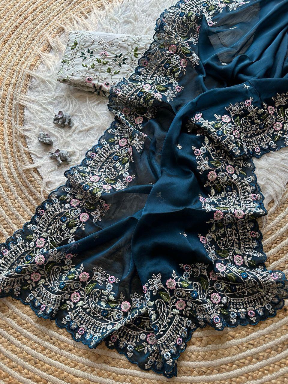 PURE SOFT BLACK RANGOLI SILK FABRIC SAREE