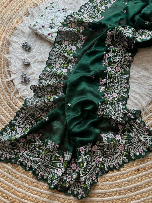 PURE SOFT BLACK RANGOLI SILK FABRIC SAREE