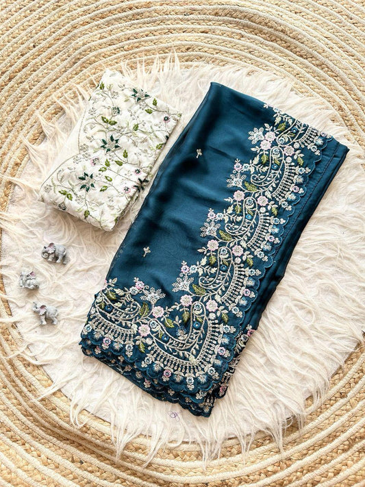 PURE SOFT BLACK RANGOLI SILK FABRIC SAREE