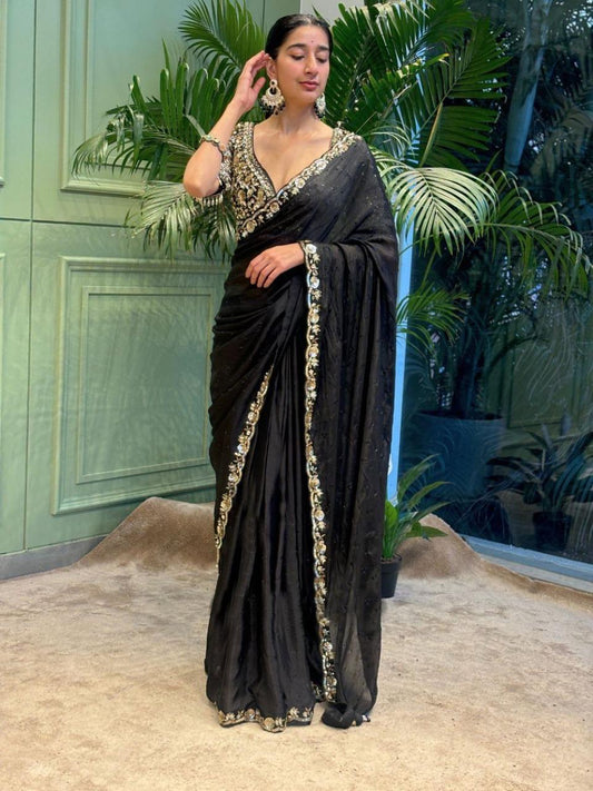 HEAVY SOFT BLACK RANGOLI SILK FABRIC SAREE