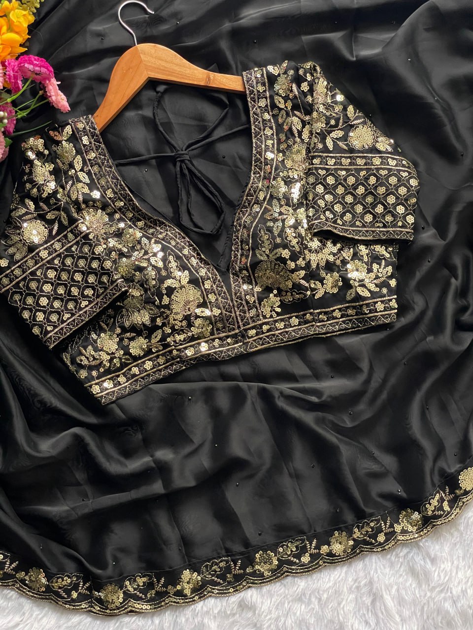 HEAVY SOFT BLACK RANGOLI SILK FABRIC SAREE