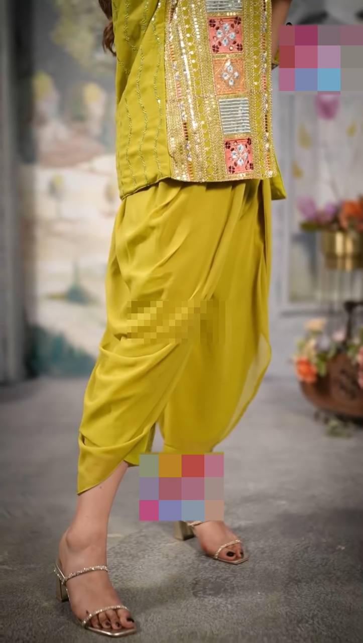 Attractive Party Wear faux gorgette Silk fabric koti-blouse dhoti