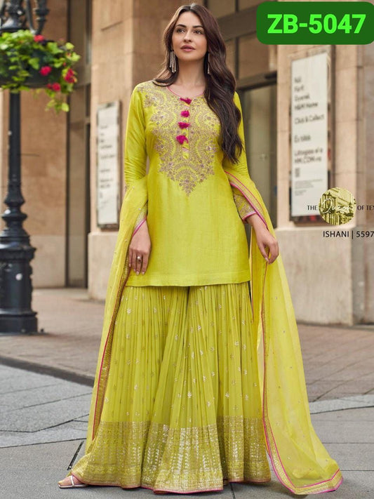 New Designer Party Top Pallazo & Dupatta Set