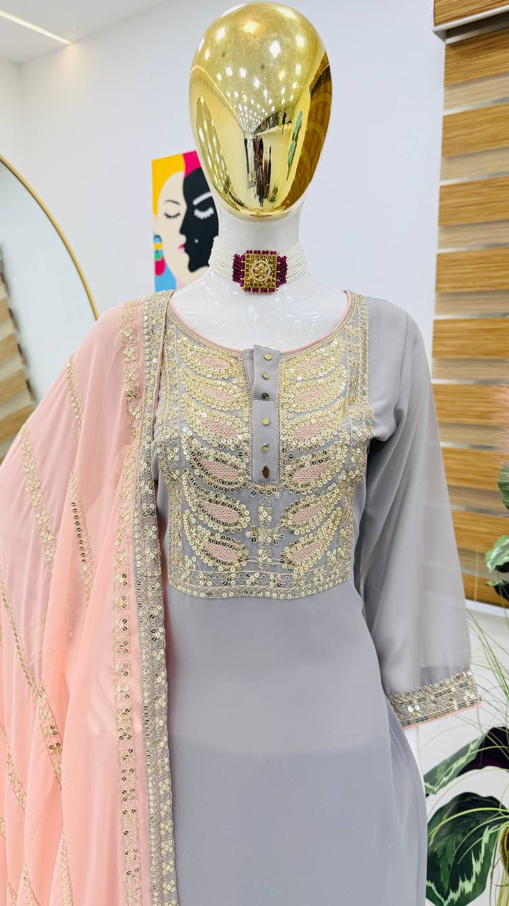 New Designer Party Top Pallazo & Dupatta Set