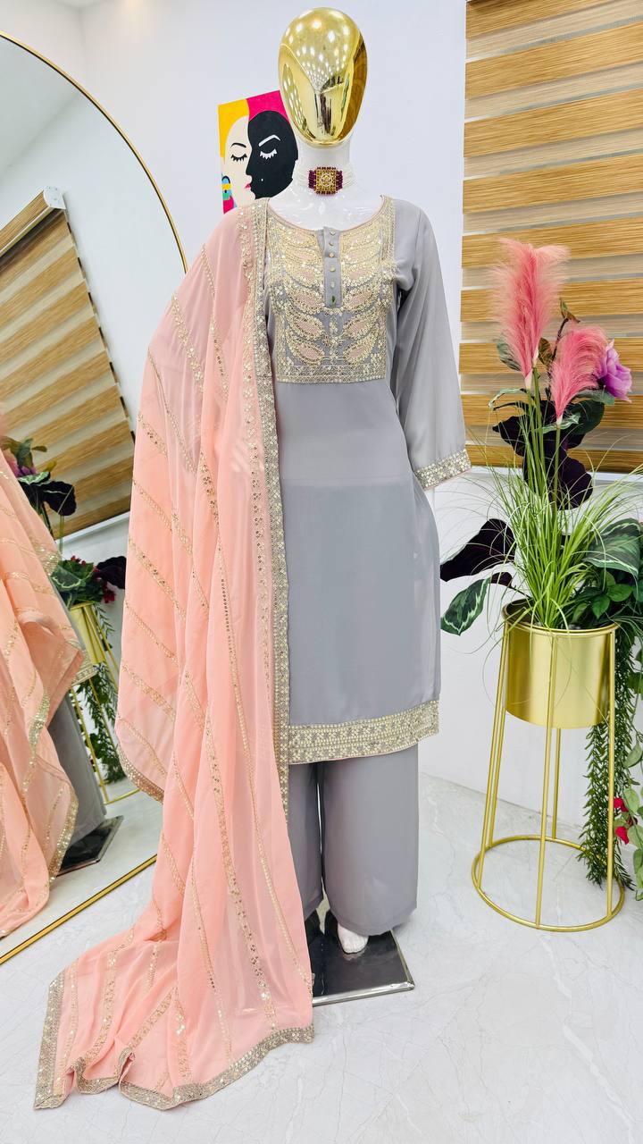 New Designer Party Top Pallazo & Dupatta Set