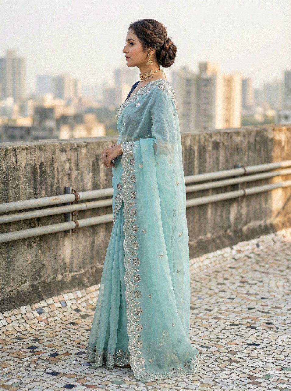 Premium Gold crush with c pallu embroidery work and multi Thread saree