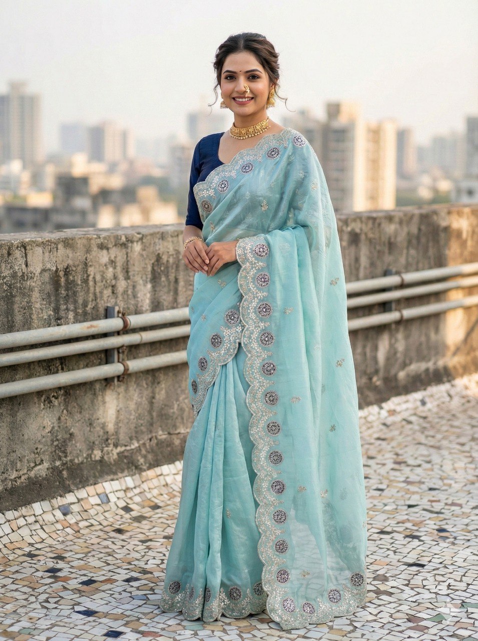 Premium Gold crush with c pallu embroidery work and multi Thread saree