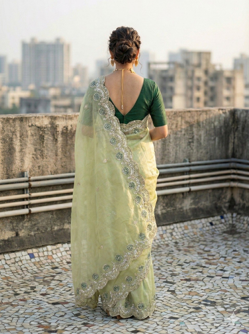 Premium Gold crush with c pallu embroidery work and multi Thread saree