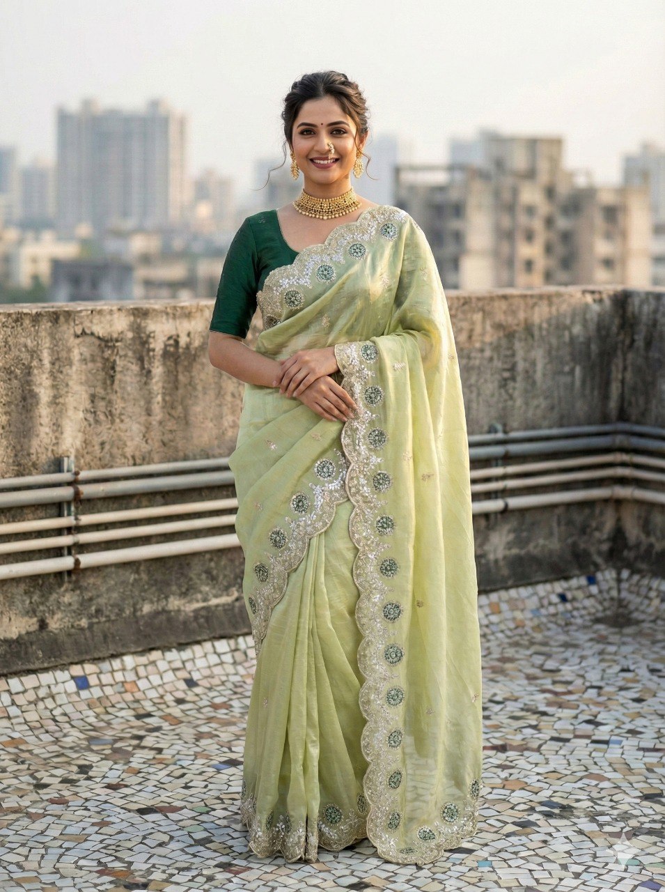 Premium Gold crush with c pallu embroidery work and multi Thread saree