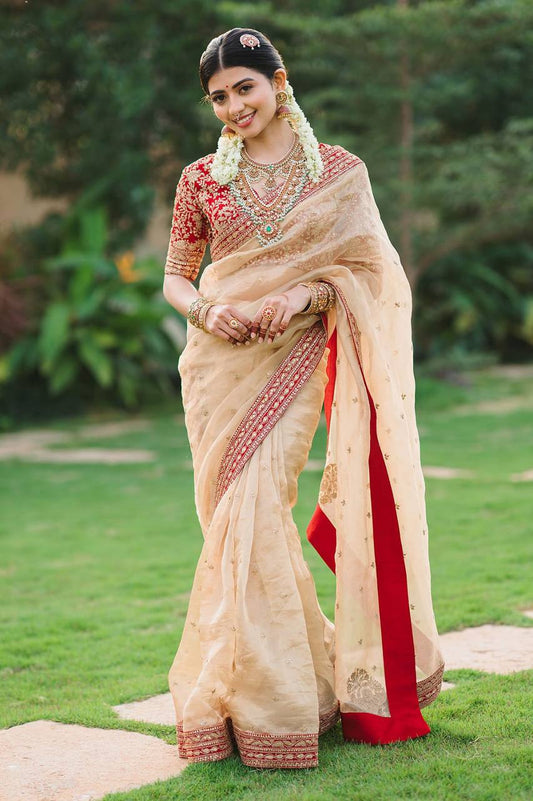 Premium fabric 3mmembroidery work Saree
