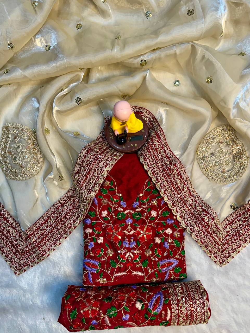 Premium fabric 3mmembroidery work Saree