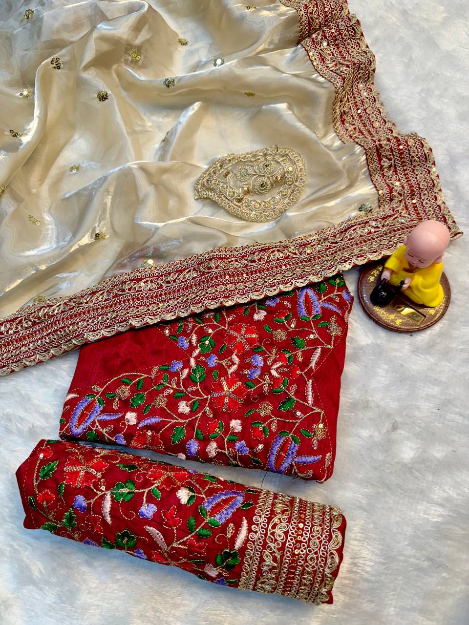 Premium fabric 3mmembroidery work Saree