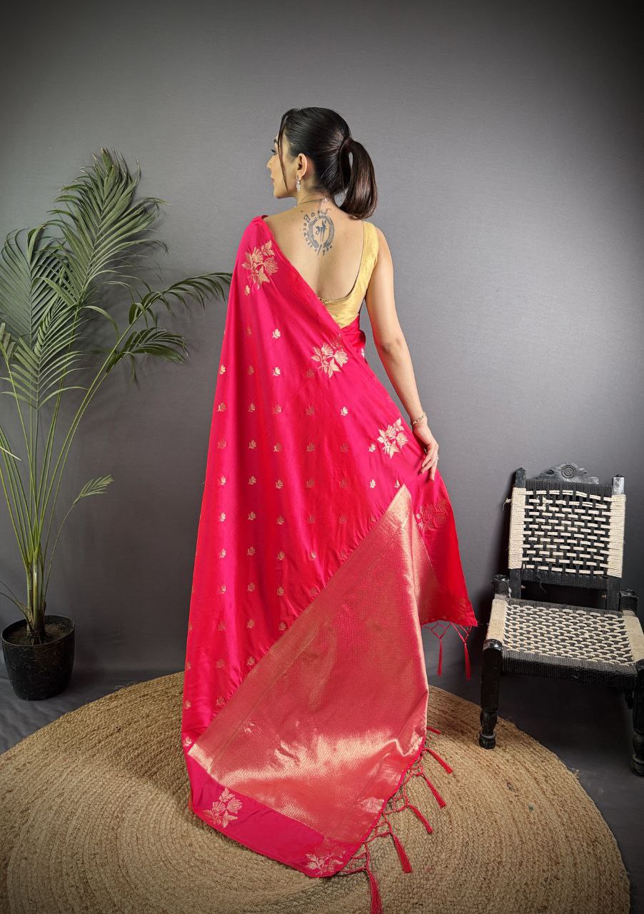 Very Unique lichi silk saree with Beautiful Flower Saree