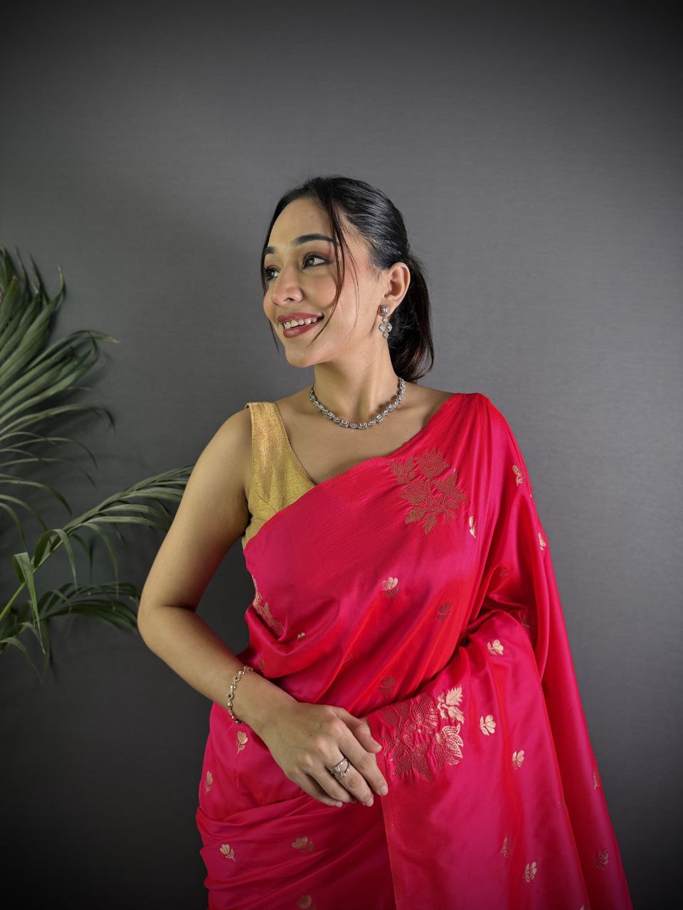 Very Unique lichi silk saree with Beautiful Flower Saree