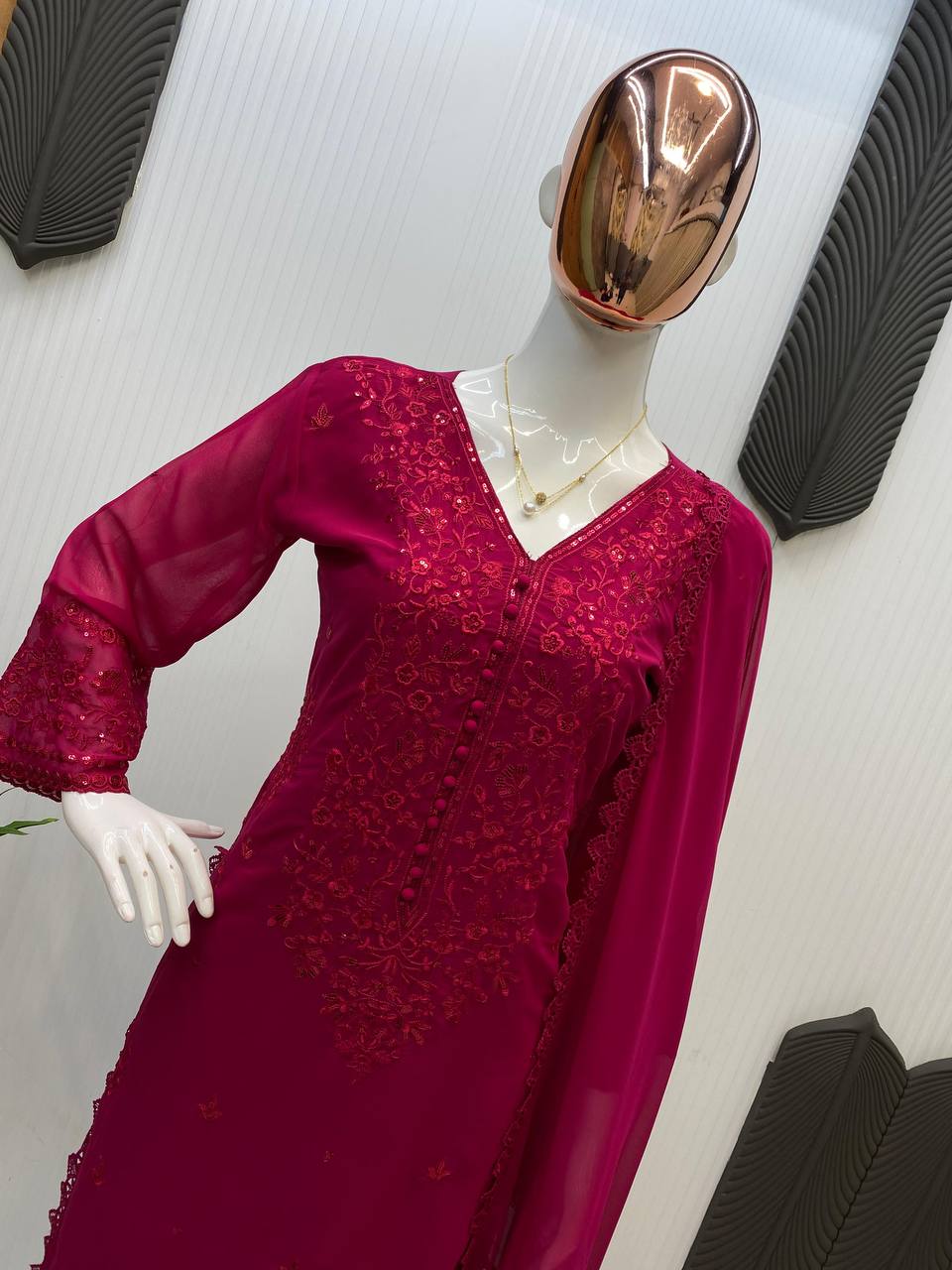 EXCLUSIVE 3 PIECE PLAZZO PAIR WITH DUPATTA IN SEQUENCE EMBROIDERY WORK SUIT