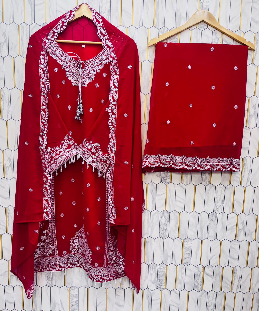 DESIGNER WEAR SEQUENCE EMBROIDERY ON FOX GEORGETTE
