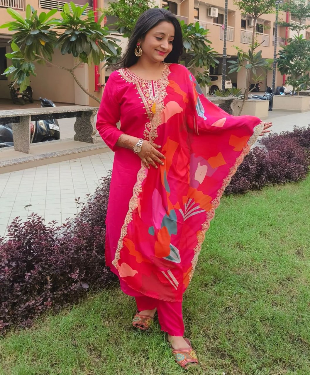 NEW LUNCH DESIGNER EMBROIDERY SEQUENCE WORK TOP PANT AND DUPATTA SET