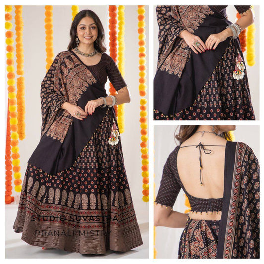 2024 THIS NAVRATRI ROCK WITH THIS PRINTED AND PARI LACE LEHENGA CHOLI