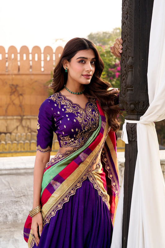 Vichitra Silk Sequins and Thread Embroidery Work Lehenga Choli