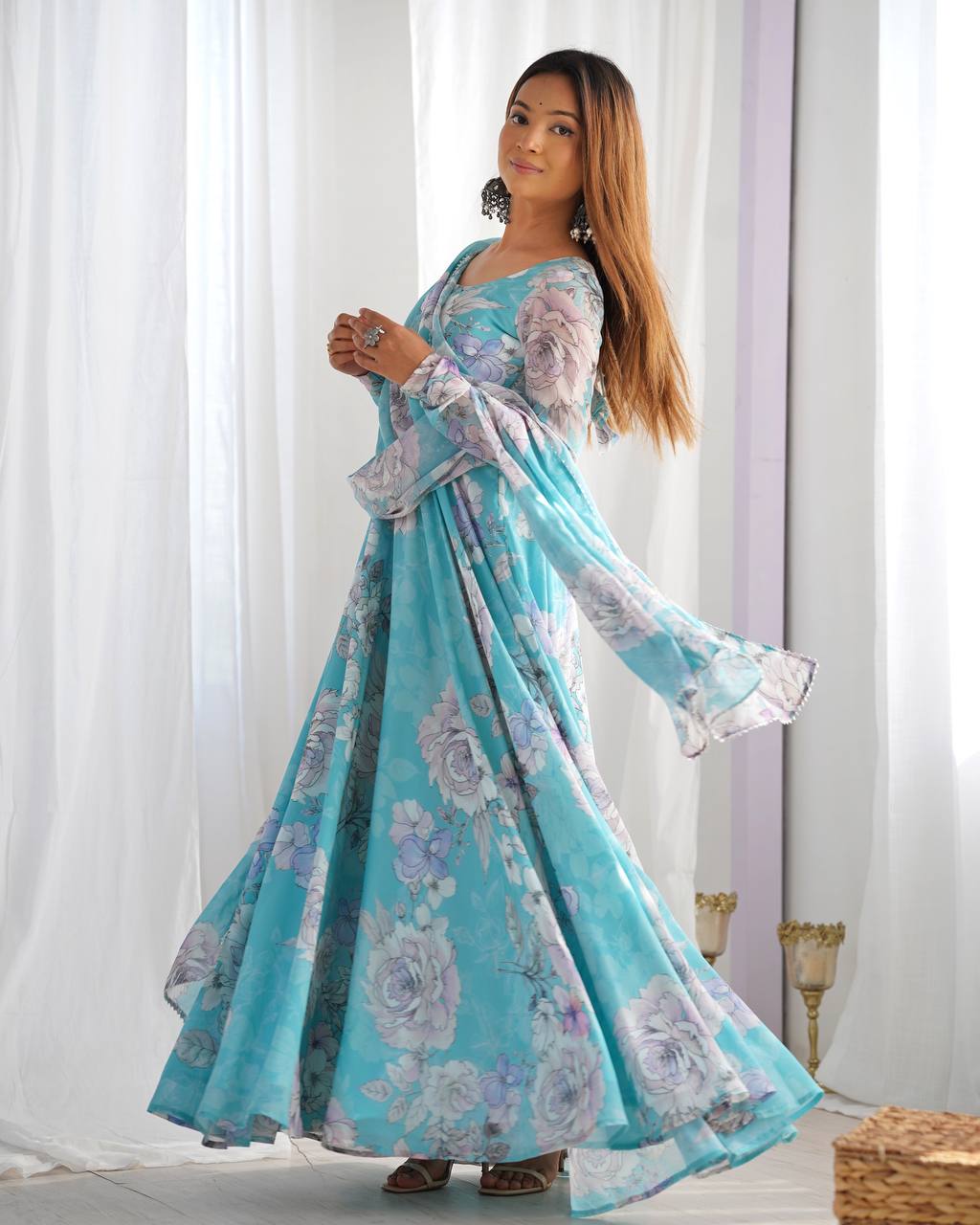 PRESENTING NEW FOX GEORGETTE FLORAL PRINT ANARKALI GOWN